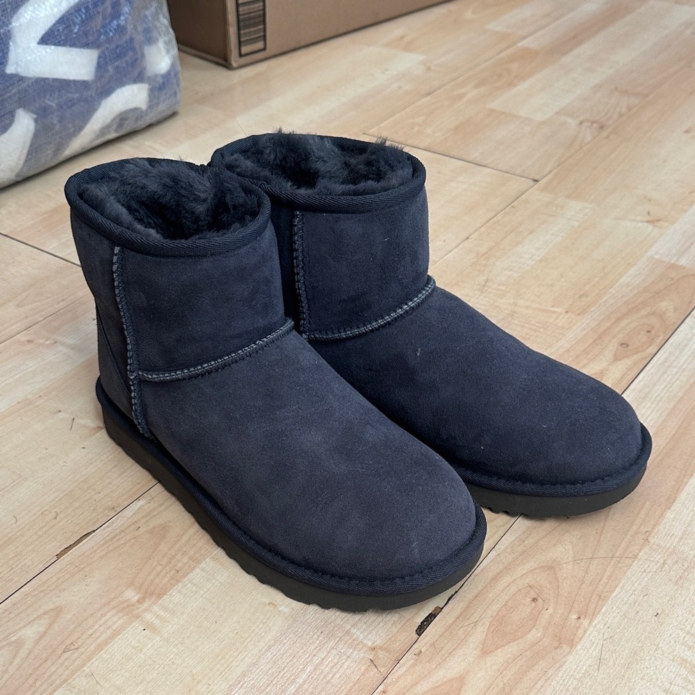 UGG Dark Suede Fur-Lined Boots-worn once!!!!